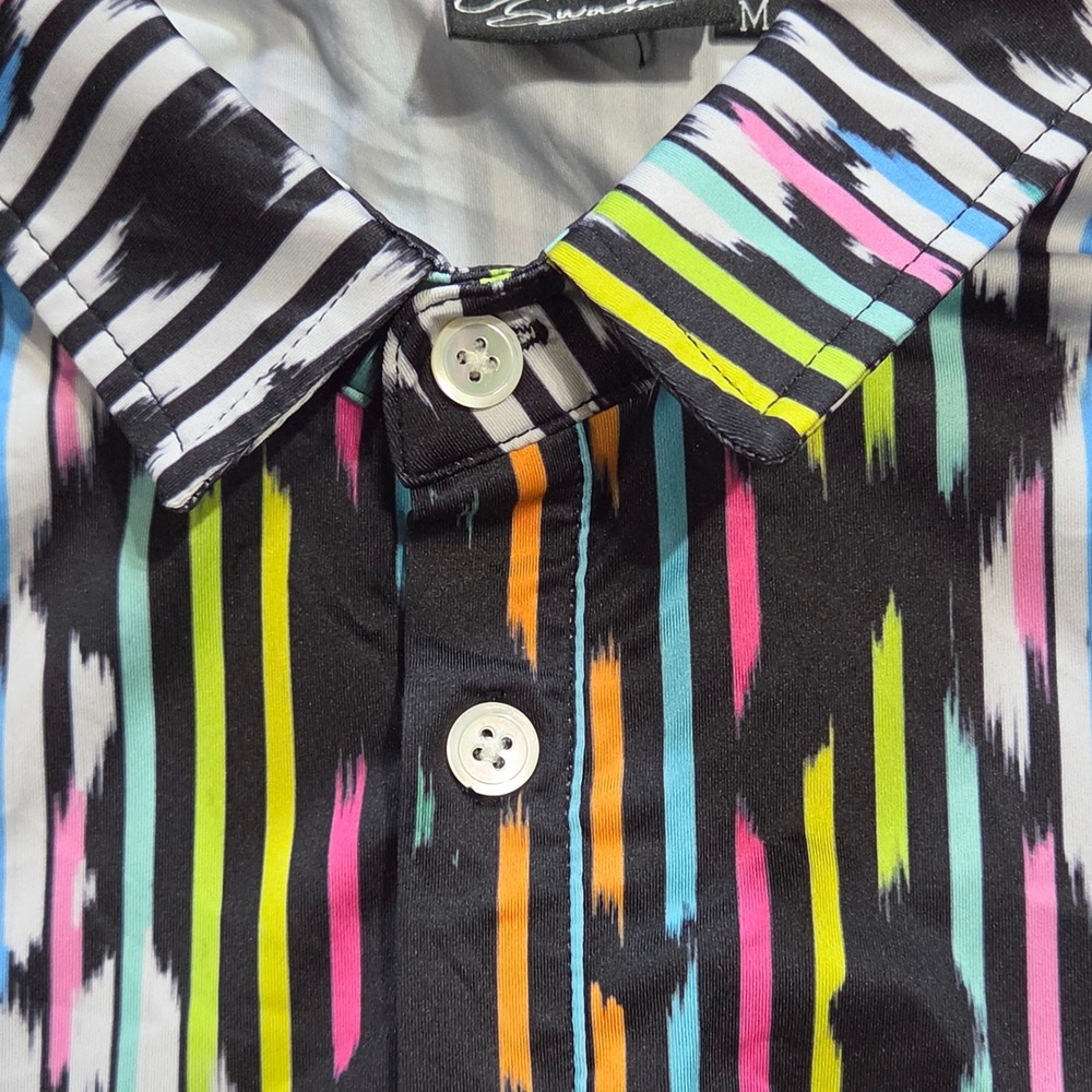 Sunday Swagger Mens Golf Polo Shirt Multicolor Ikat Stripe Performance Size M - Picture 4 of 9